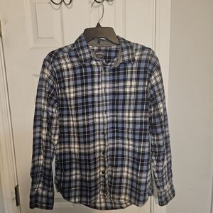 Eddie Bauer Blue and Navy Plaid Flannel Shirt